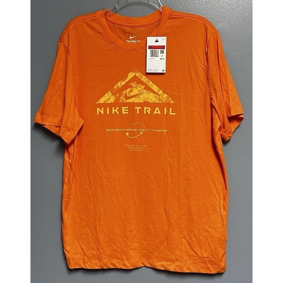 NWT Nike Trail Dri-FIT Running‎ Men's Large Orange Short Sleeve T-shirt Top - Picture 1 of 6
